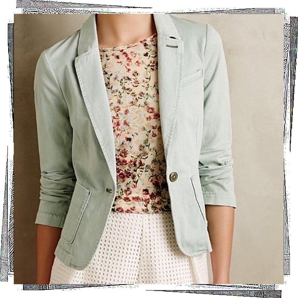 Vintage 2007 Mint Green Fitted Cropped Cotton Blazer (S) by Cartonnier